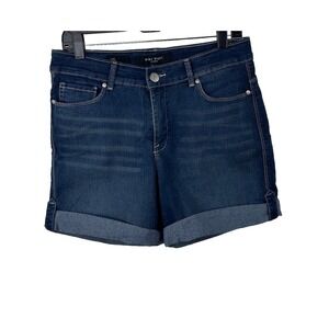 Nine West Denim Jean Shorts Womens 10 Mid Rise Cuffed Medium Wash Stretch Pocket